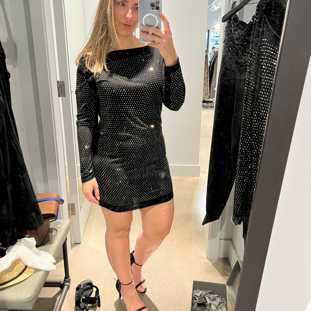All Saints Black Studded Long Sleeve Dress